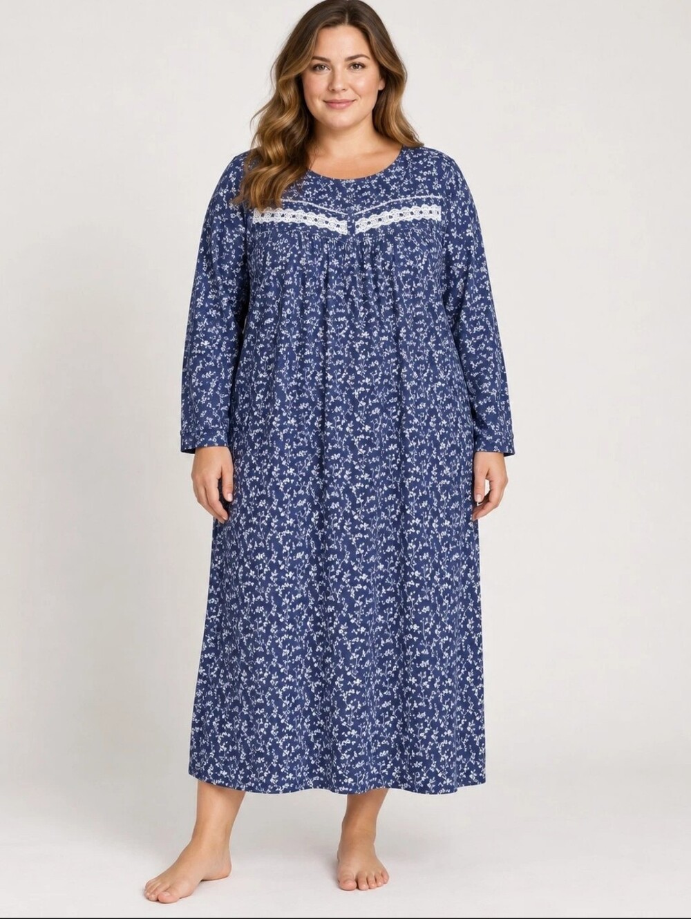Croft & Barrow Intimates 3X Floral Nightgown Blue Lace Cotton Blend